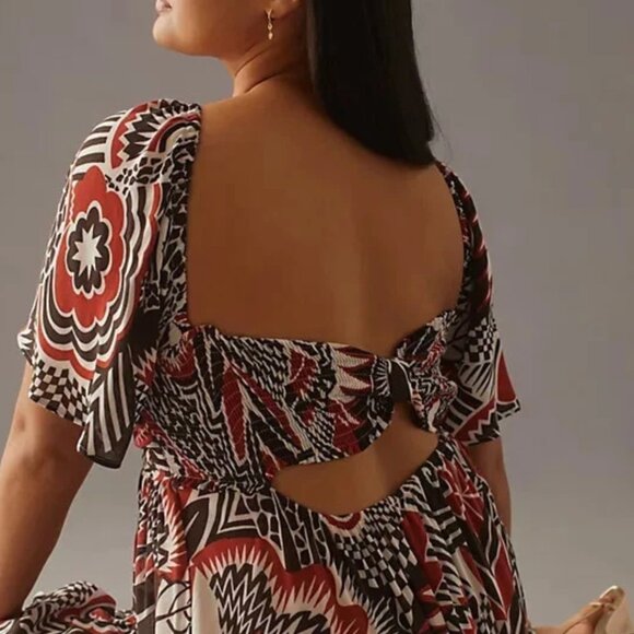 Anthropologie Tiered Maxi Dress V Neck Flutter Sleeve Southwestern Size M - Picture 5 of 11